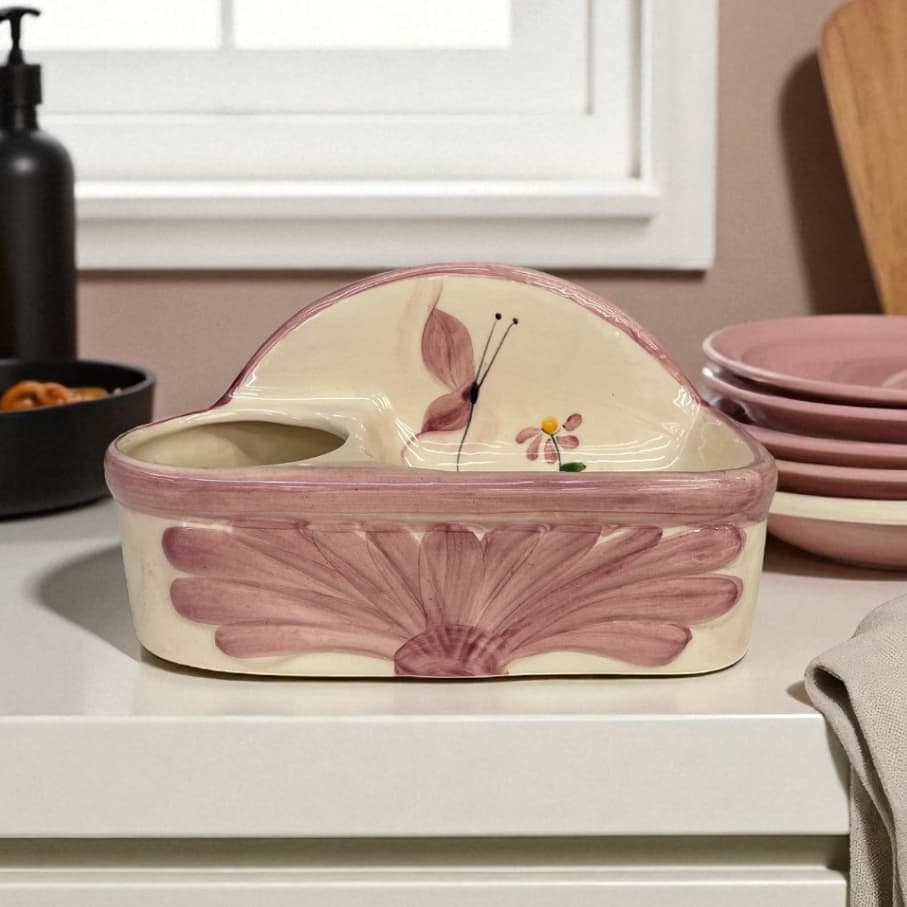 Porta Detergente Sabão Rosa Borboleta Feito Em Cerâmica Pintado Á Mão