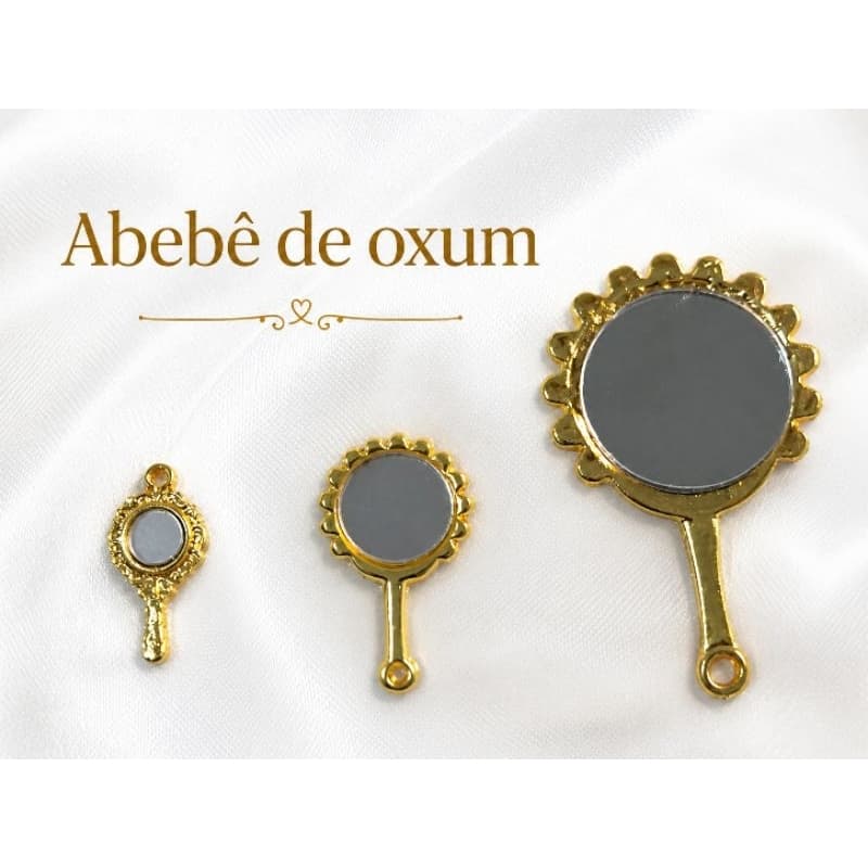 Abebê Oxum/Osún Candomblé e Umbanda, dourado/prata com espelho - 1 unidade*