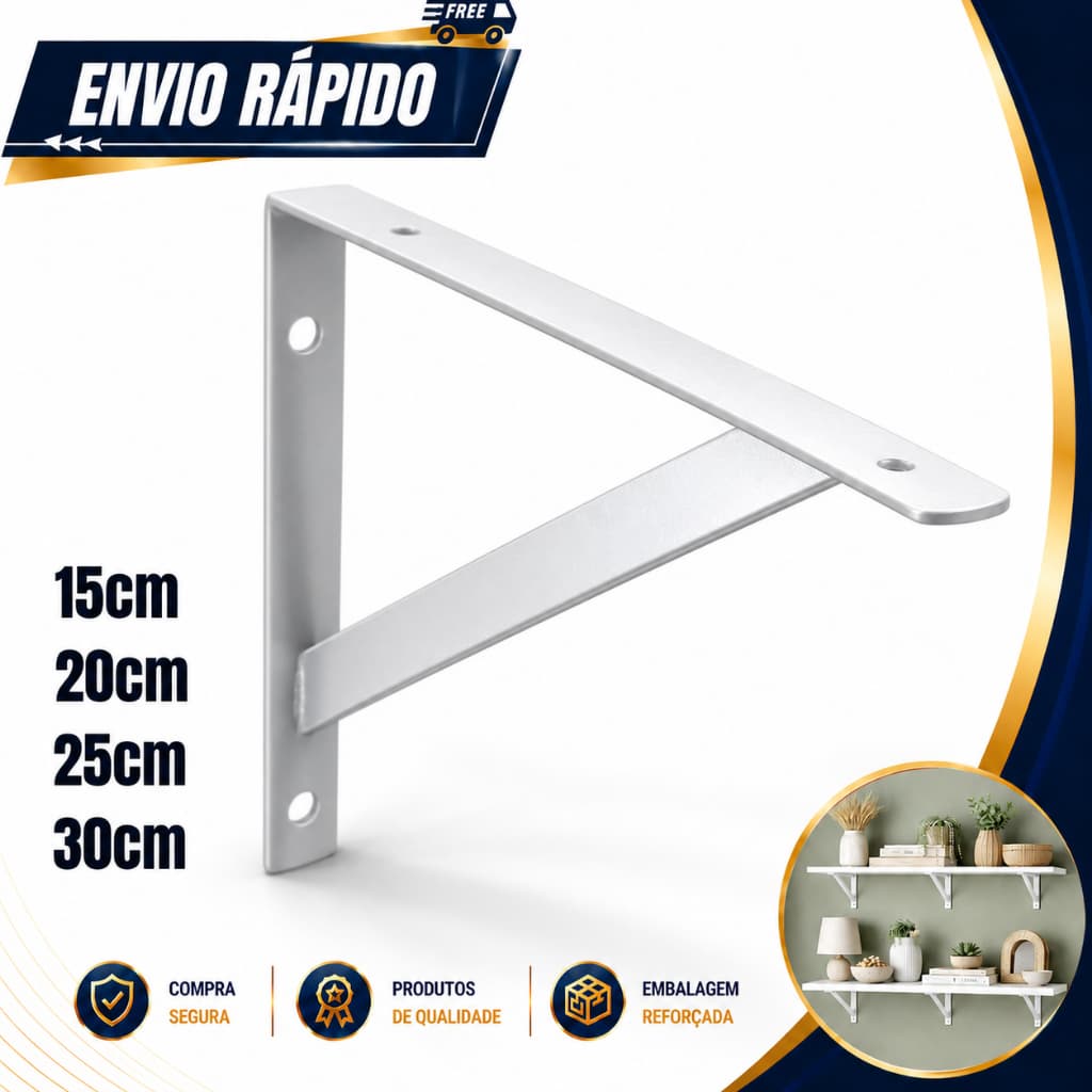 Mão Francesa 10cm 15cm 25cm 30cm Suporte De Prateleira Tampo De Mesa E Bancada - Branca