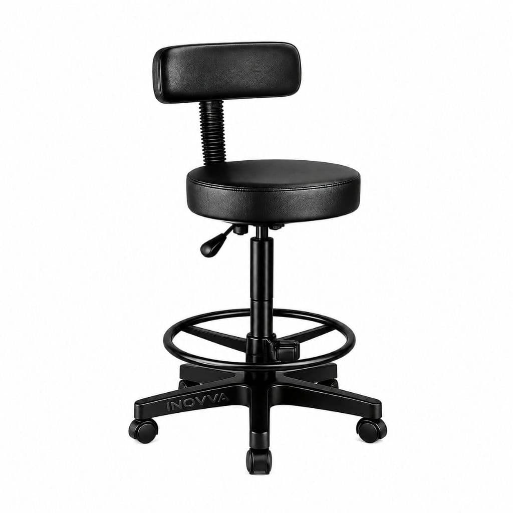 Mocho Alto Slim INOVVA para Tatuador Studio com Encosto e Apoio para os Pés