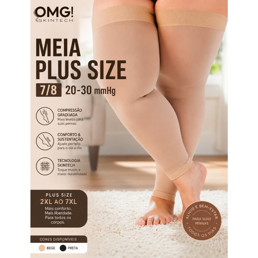 Meia 7/8 Plus Size Meia Coxa com Compressão Média 20–30mmHg SUPER CONFORT OMG! - ORIGINAL