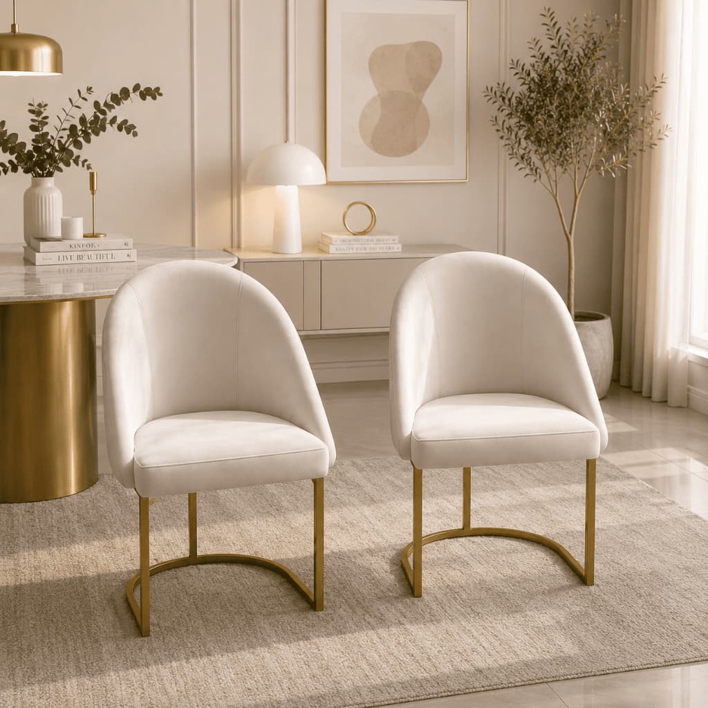 Kit 2 Poltronas Lua Decorativa Veludo Base Metálica Dourada - Cadeiras Sala de Jantar Mesa Jantar Luxo