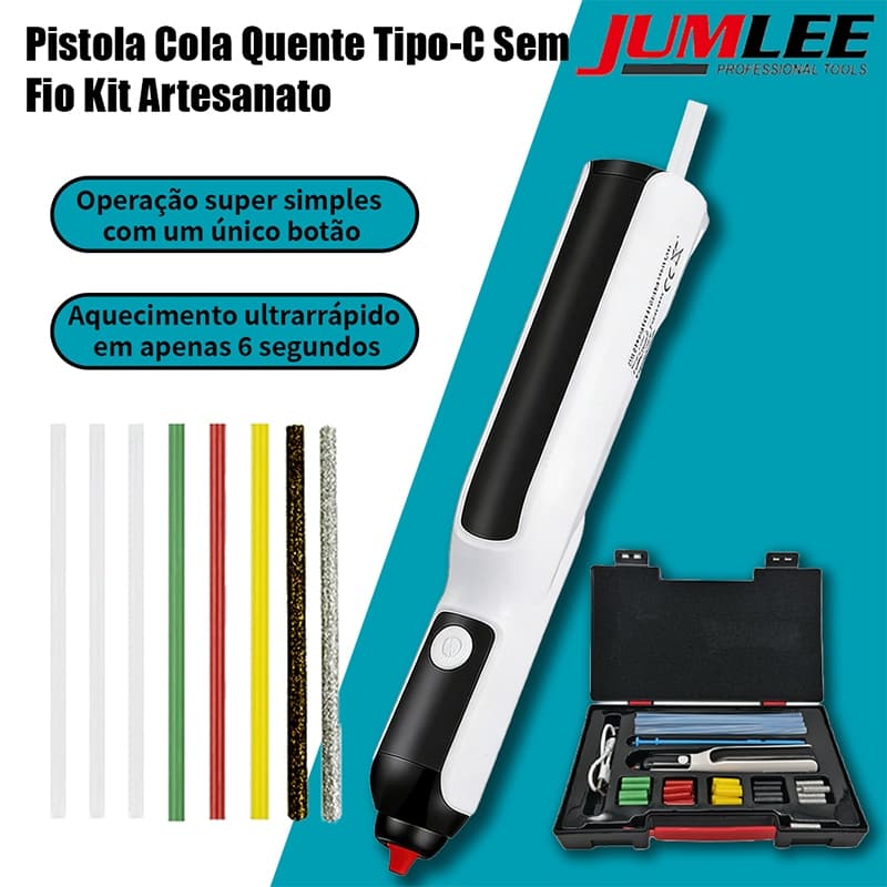Caneta de Cola Quente Sem Fio Recarregável USB Portátil Bivolt Kit Artesanato Profissional com Bastões