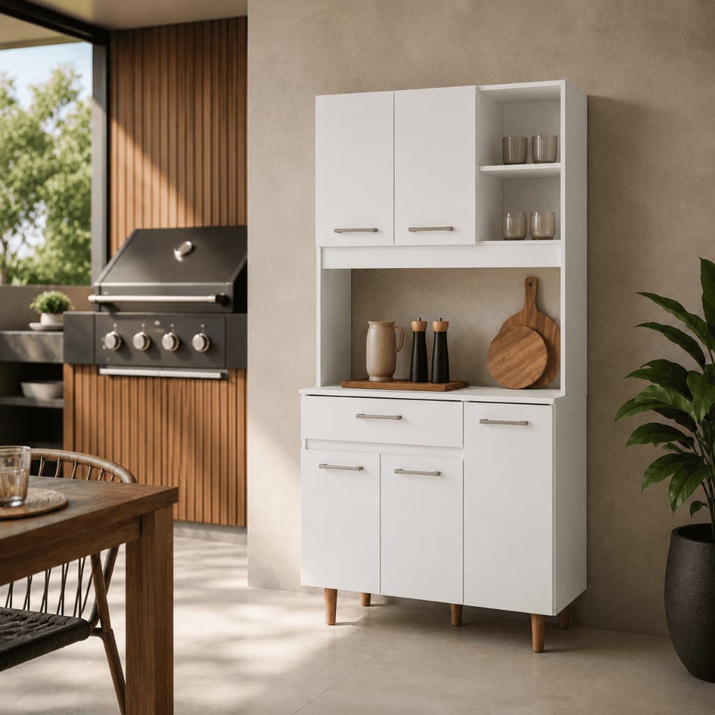 Armário de Cozinha Multiuso 5 Portas e Gaveta Design Moderno Envio Imediato
