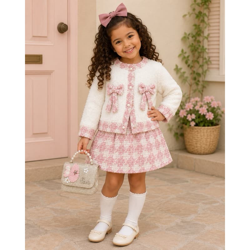 Conjunto Infantil Inverno Luxo Feminino | Casaco Teddy + Saia Tweed | Look Elegante para Meninas