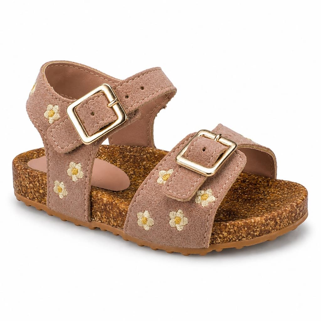 Sandália Birken Infantil Menina Pequito Flores Bordada Verão Passeio Rosê 9725