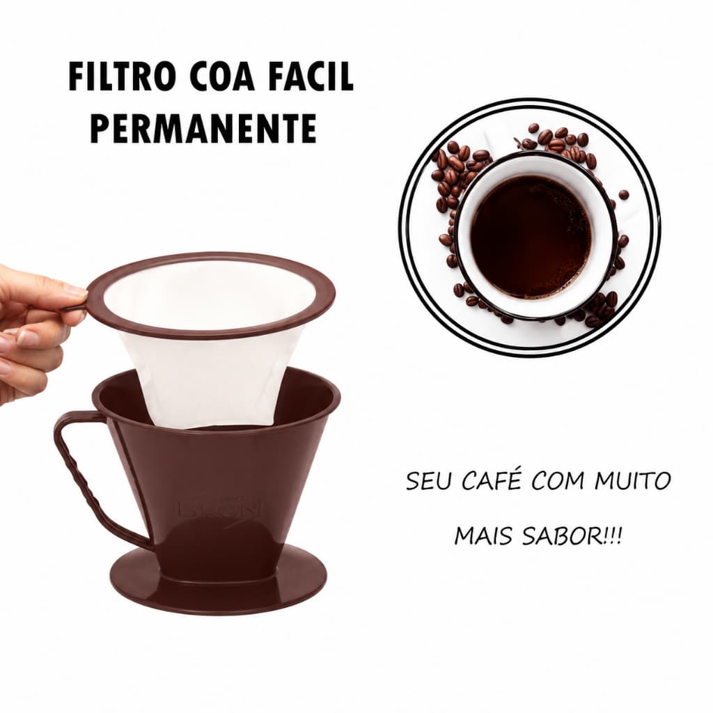 Filtro Permanente Coa Fácil para Café Reutilizável Coador de Café Lavável sem Papel Porta Filtro Tradicional