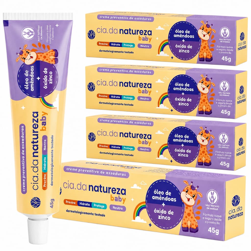 Kit 4 Pomadas para Assadura Bebê Cia da Natureza Baby 45g Óleo de Amêndoas + Óxido de Zinco