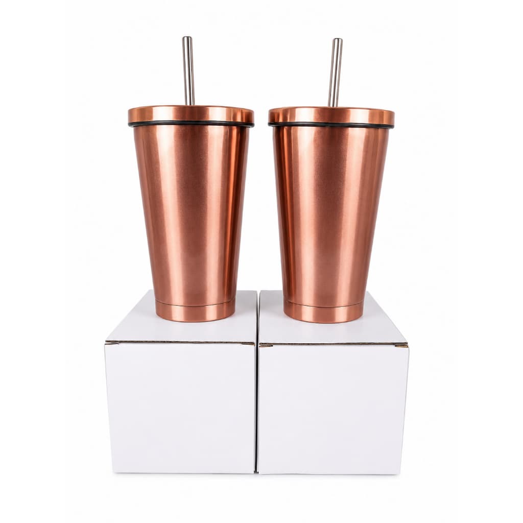 Copo Térmico Rose Gold 500ml com Tampa e Canudo kit com 2