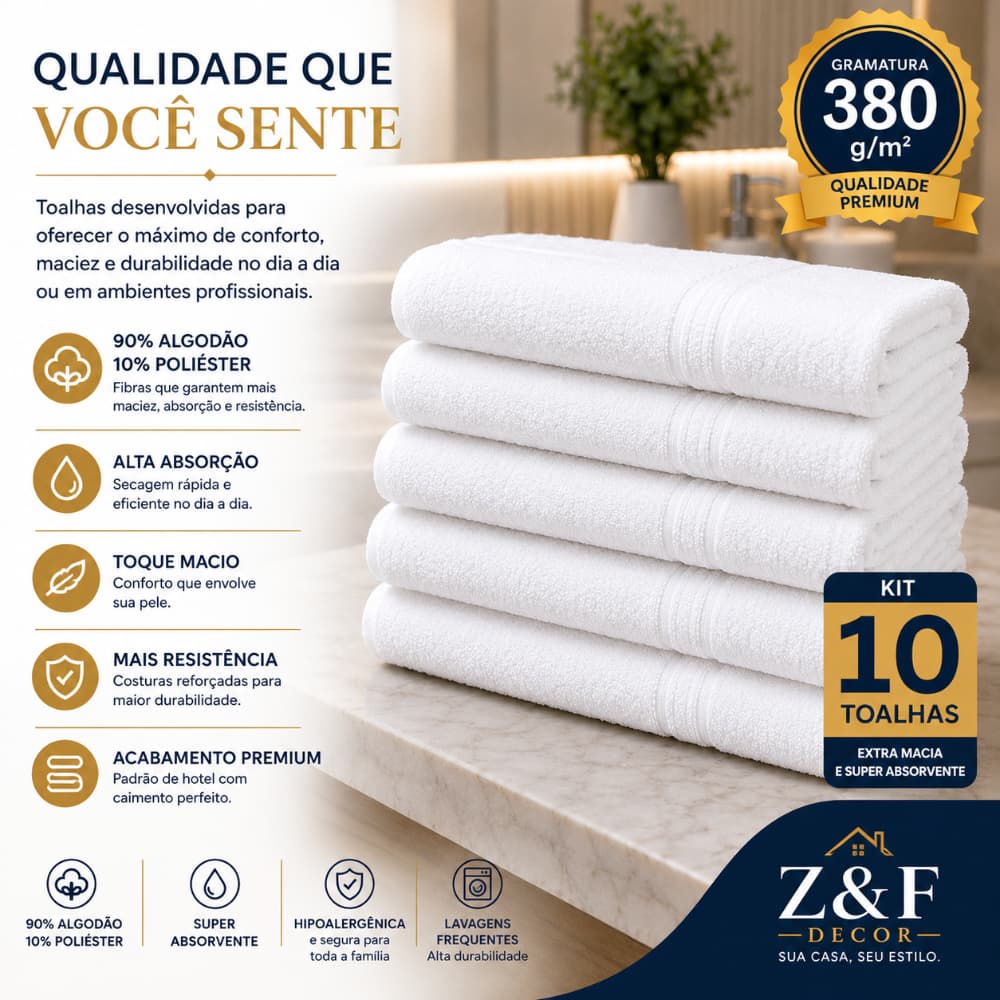 Kit 10 Toalhas de Banho 70x140 Hotel Pousada Grossa Felpuda Alta Absorção Profissional Algodão