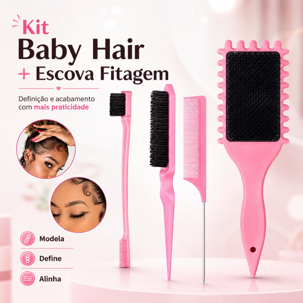 Escova Finalizadora de Cachos, Pente Escova Escovinha Baby Hair Cor Sortida