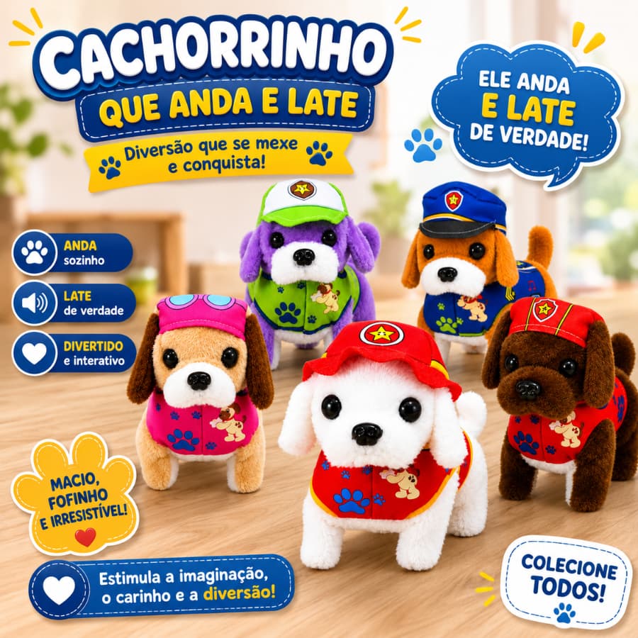 Cachorrinho Patrulha Canina Pelúcia que Anda e Late Interativo Brinquedo Criança Menino Menina