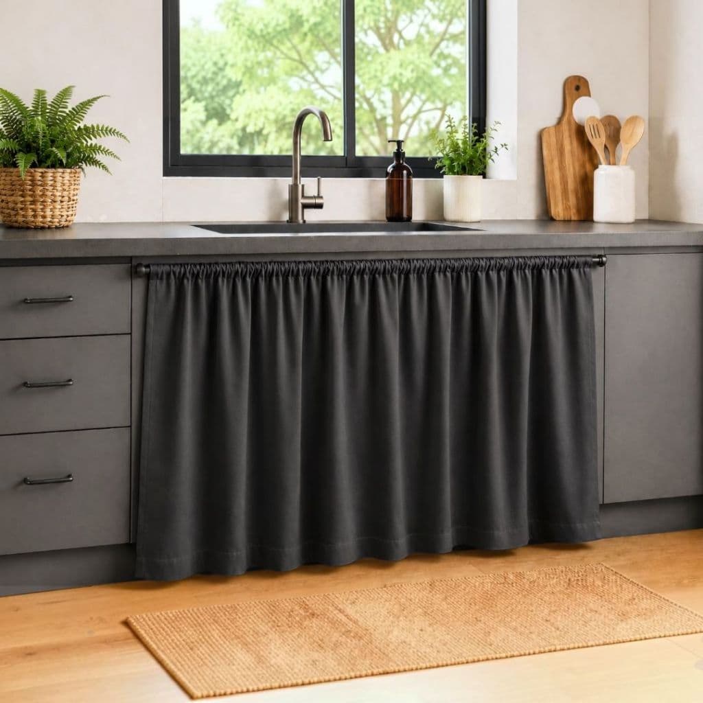 Cortina De Pia para Cozinha Tecido Oxford Decoração de Cozinha 1,40 x 0,80 Cortina para Pia Varão Passante