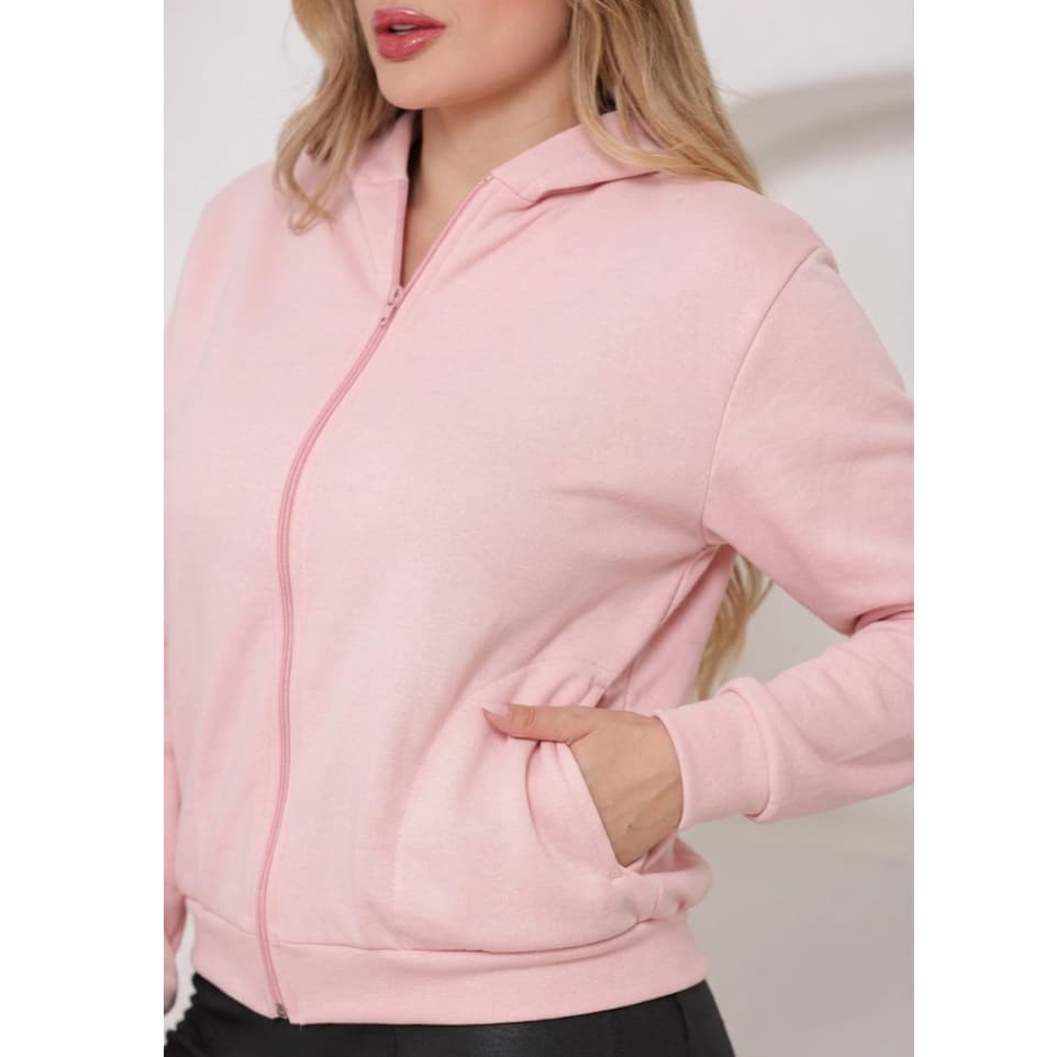 Blusa Casaco Moletom Liso com Zíper Colorido em Diversas Cores Tecido Poliéster Moda Casual Dia