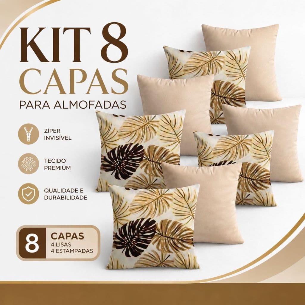 KIT 8 CAPAS PARA ALMOFADAS DECORATIVAS MIX DE CORES CAPAS c\ZÍPER TECIDO PREMIUM