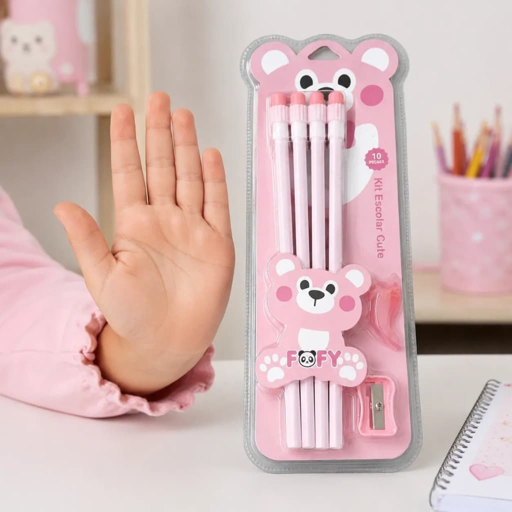 KIT Fofy Com 10 Unidades De Lápis Com Borracha E Apontador Volta as Aulas Menino Menina Escola
