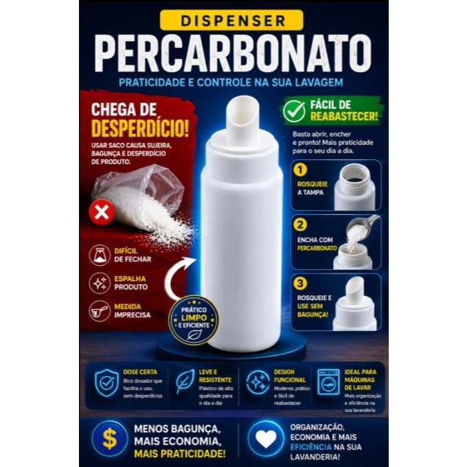 Percarbonato de Sódio Dispenser com Bico Dosador | Frasco Organizador - limpeza - lavanderia