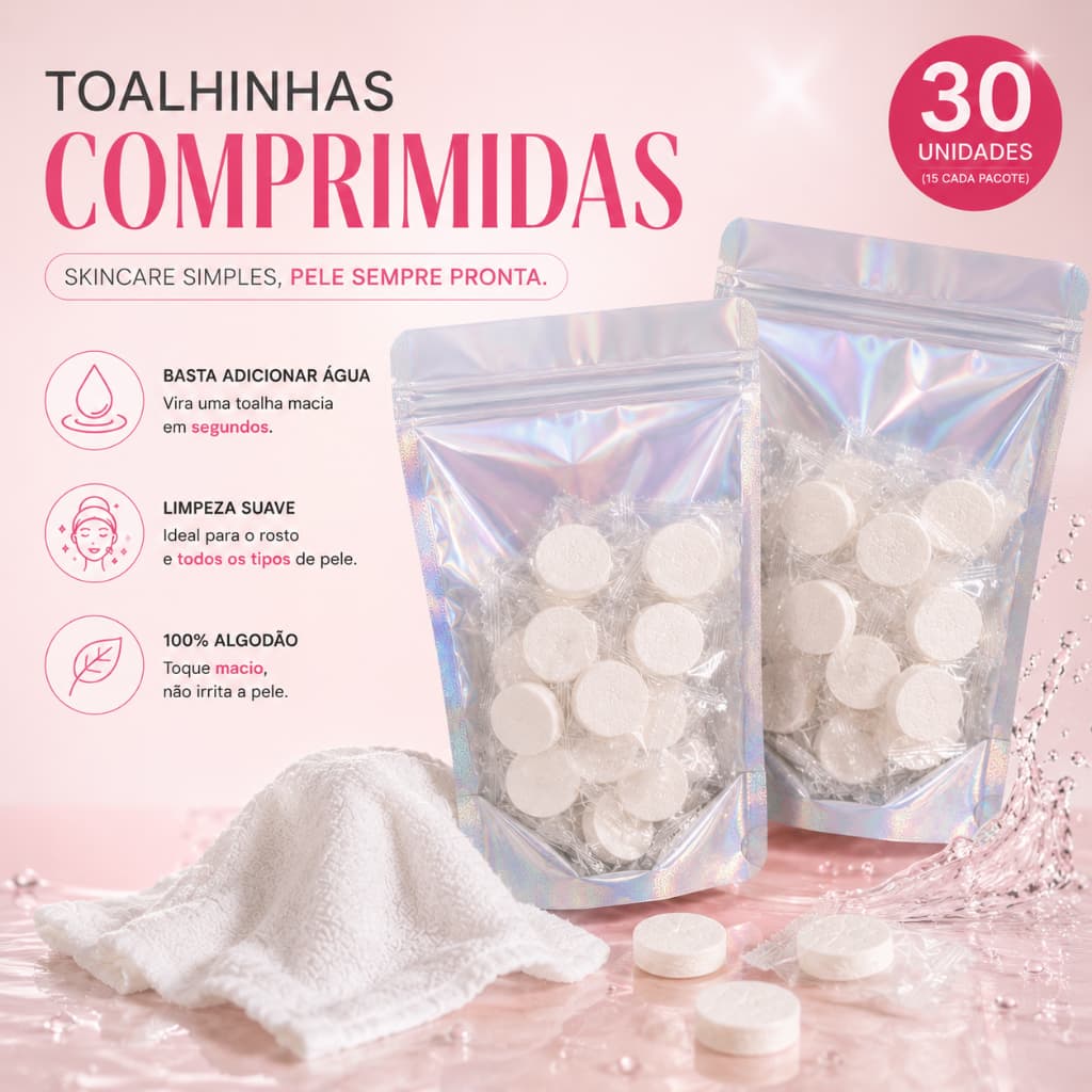 Toalhas Comprimidas Multiuso 30 Unidades Toalha Mágica de Algodão para Skincare Maquiagem e Viagem