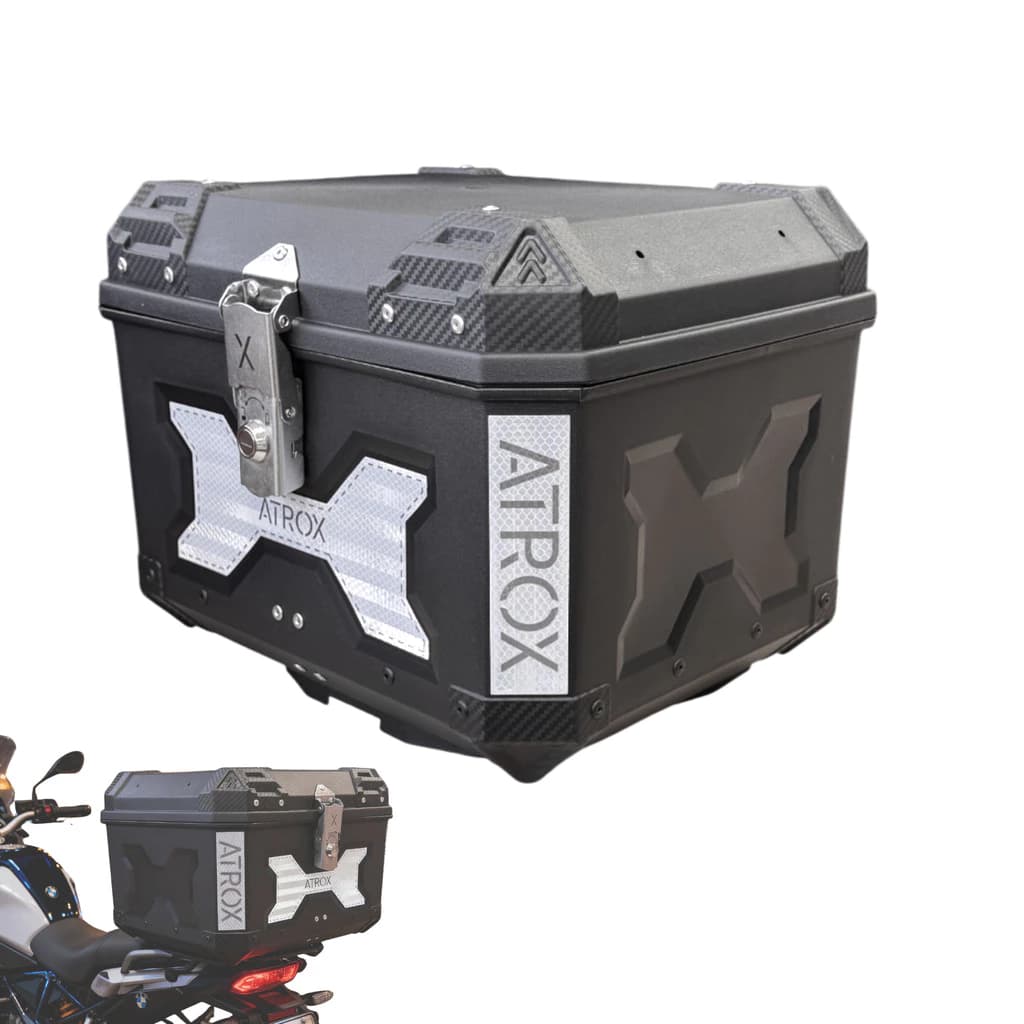 Baú Moto atrox 45L Preto Quadrado Premium com Trava e Forro 322