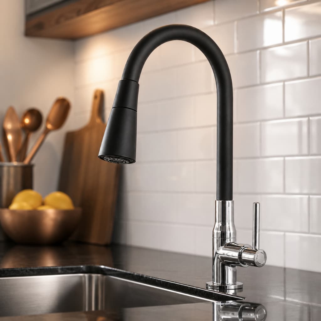 Torneira Cozinha Gourmet Black Flexível de Mesa Luxo 360° Jato Duplo Anti-Corrosão Promoção