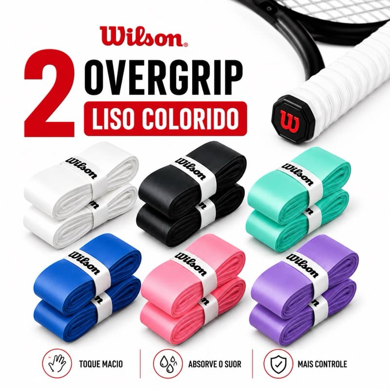 Kit 2Un Overgrips Wilson Liso Cores a Escolher - Grip Para Raquete Tennis, Beach Tênis, Padel