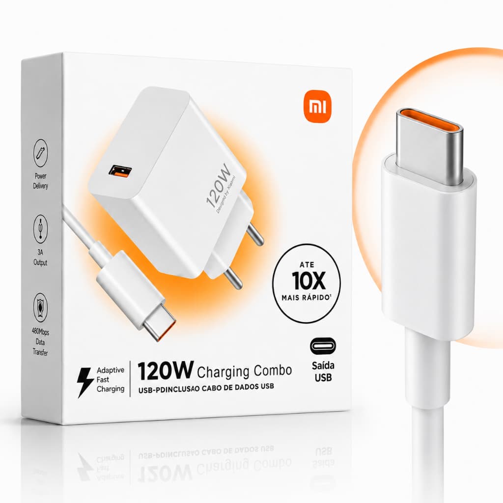 Carregador para Xiaomi 120W Turbo USB para Tipo C Carregamento Rápido Resistente 1 metro