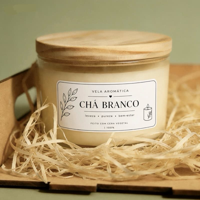 VELA AROMÁTICA ARTESANAL, LAVANDA E CHÁ BRANCO 100% VEGETAL