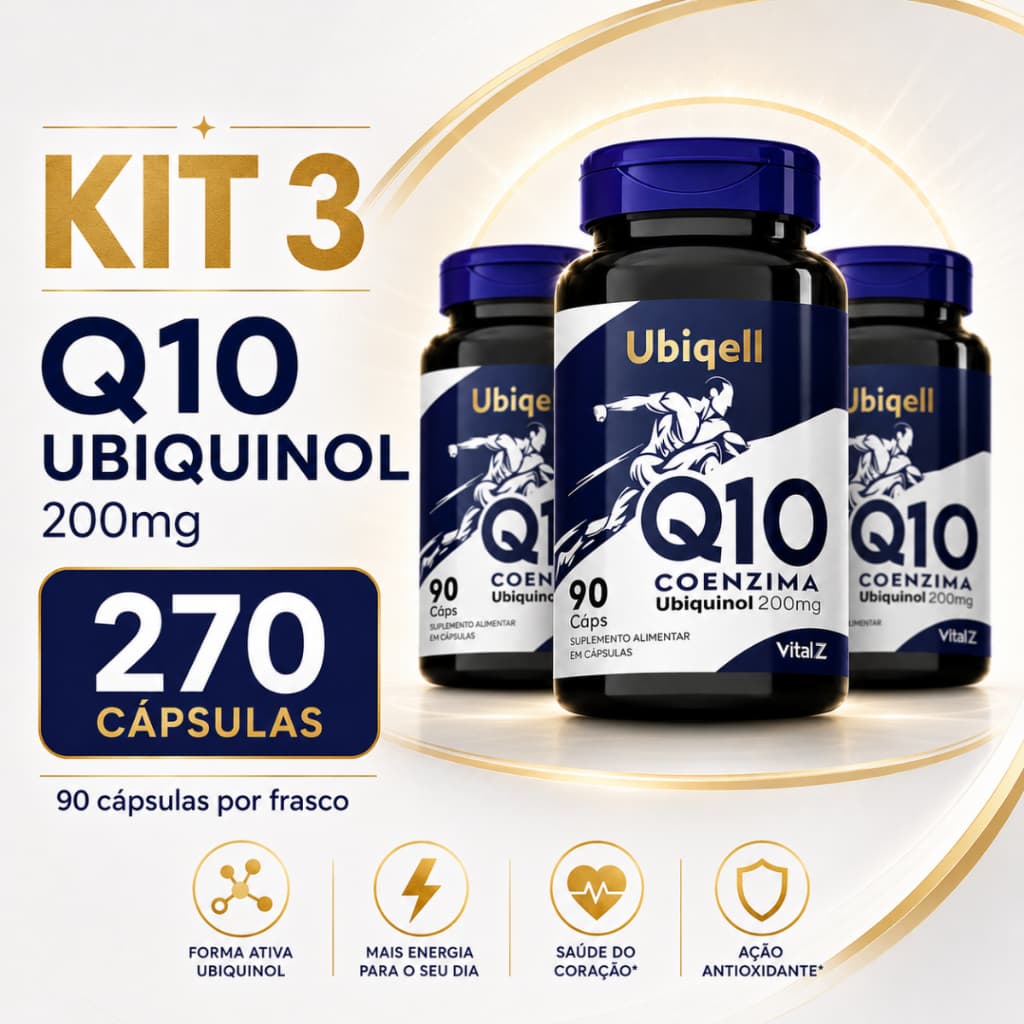 Kit 2x 3x 5x Coenzima Q10 Ubiquinol 200mg Forma Ativa 8x mais forte Vital Z | 450 doses | Alta Absorção | Envio Imediato