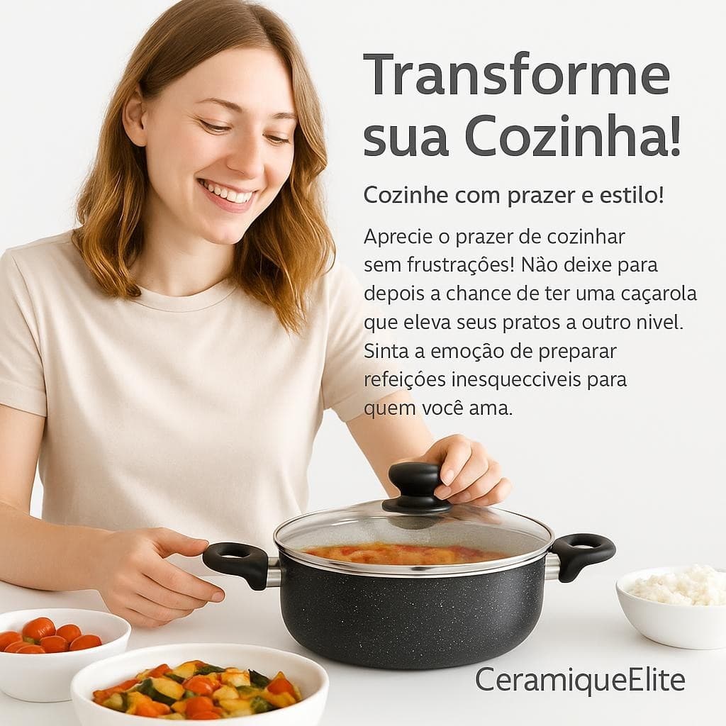 Caçarola Cerâmica 22cm Revestimento Antiaderente Tampa Vidro