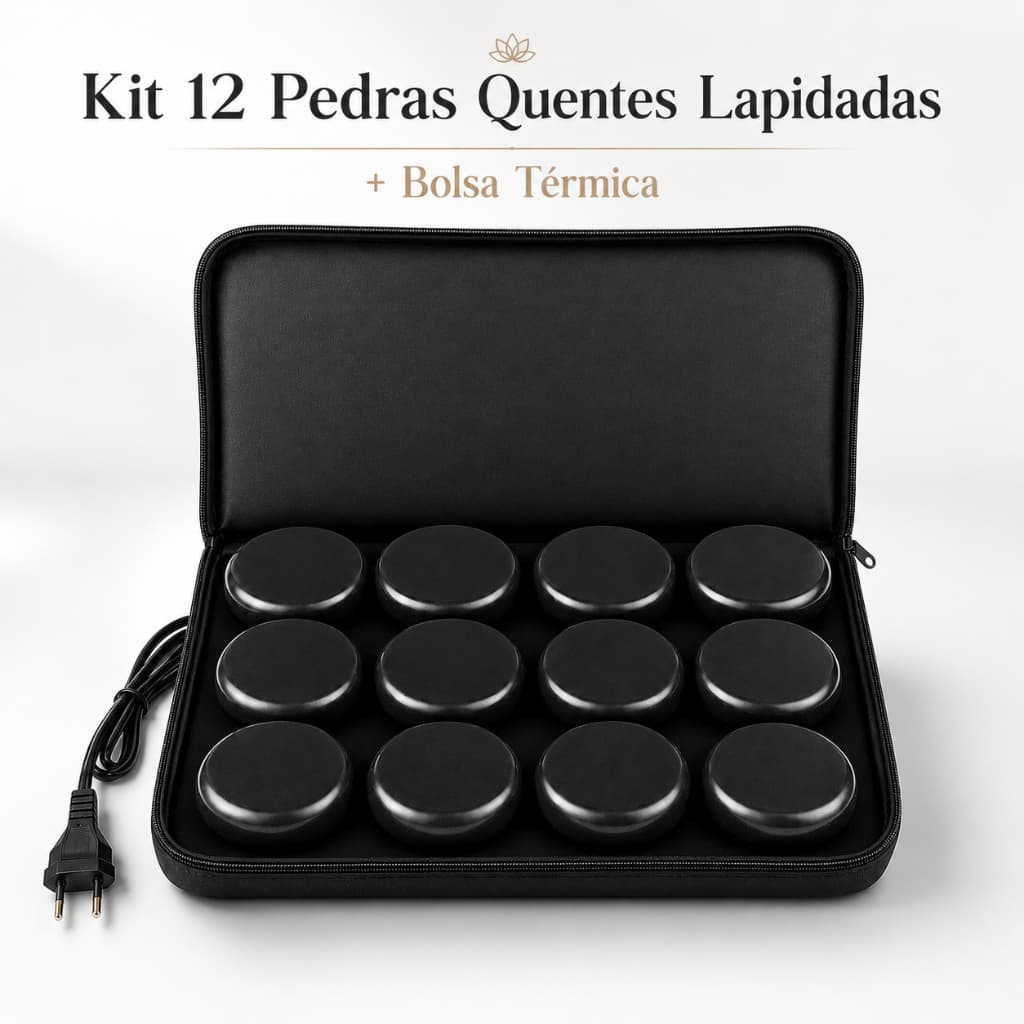 Kit Premium 12 Pedras Vulcanicas Lapidadas para Massagem Corporal + Bolsa Termica Aquecedora