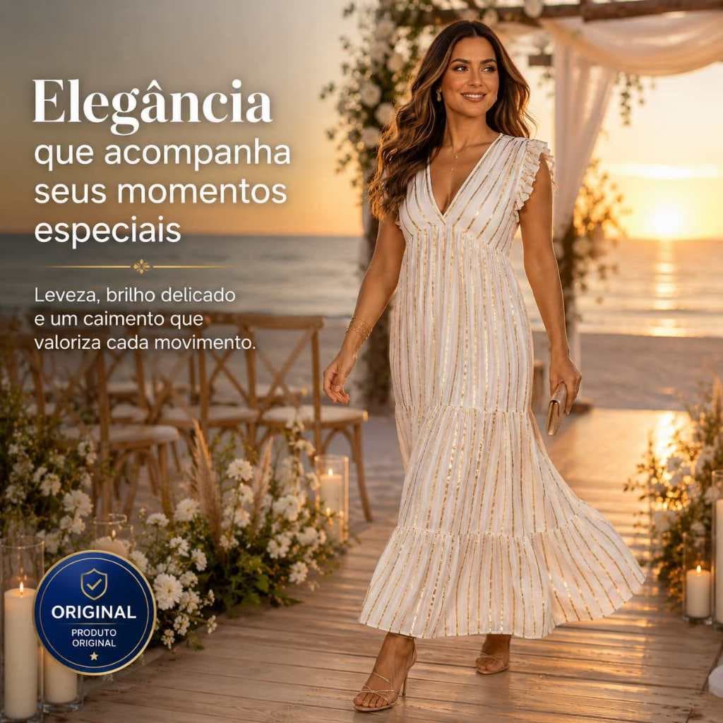 Vestido Midi de Paetê Boho Chic, Decote V. Elegante para Festas, Noite e Eventos, Brilho Sofisticado e Caimento Moderno