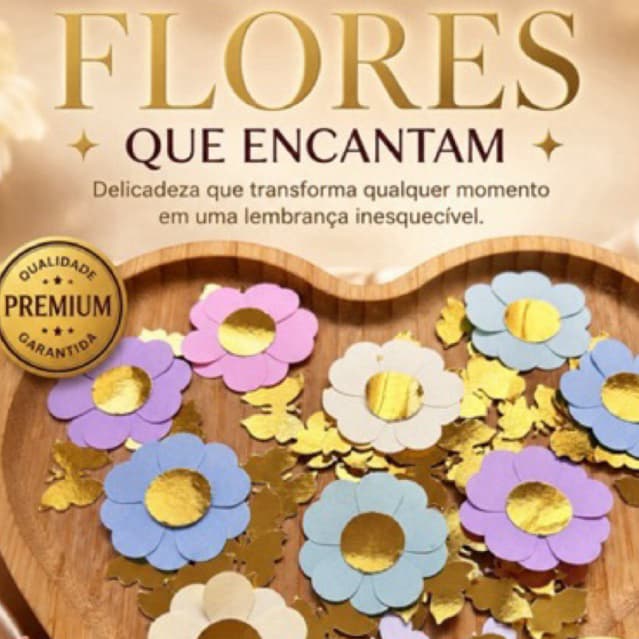 30 Flores 3D Arredo Luxo Candy com Miolo Dourado para decoração de festa