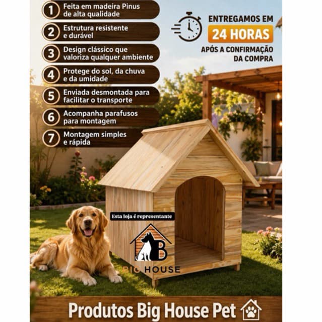 Casa Casinha feita de madeira pinus N5 para cachorros caes