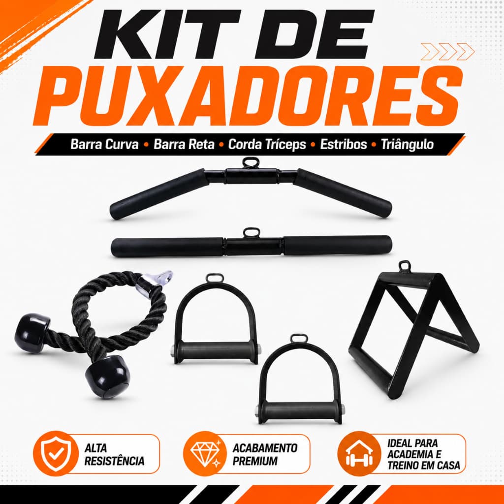 Kit Puxadores Barra Reta Curva Corda Tríceps Estribo Crossover Triângulo Remada Estação Musculação