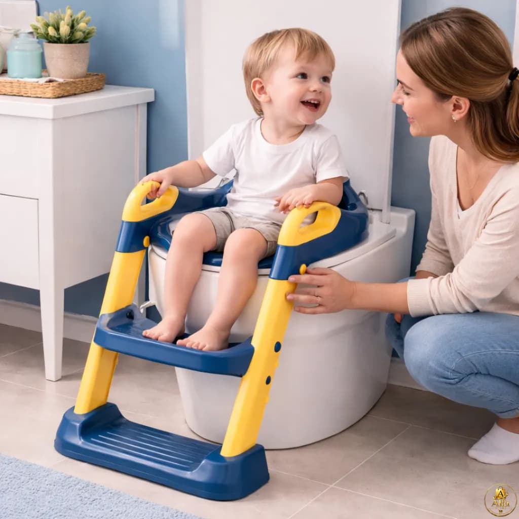 Assento Redutor Infantil com Escada Dobrável Vaso Sanitário Antiderrapante Azul Seguro a partir de 1 ano e 9 meses