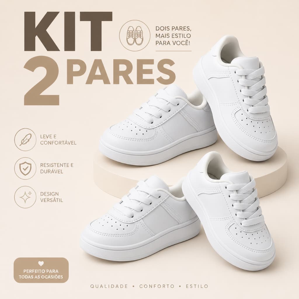 KIT 2 PARES Tênis Branco para Bebê e Infantil: Conforto Estilo do 18 ao 33 Resistente Leve Novo Envio Rápido