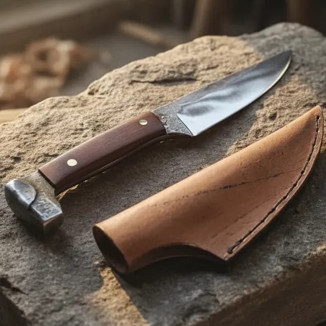 Faca Artesanal Gaúcha Prego Trilho Trem Antigo Cabo Madeira