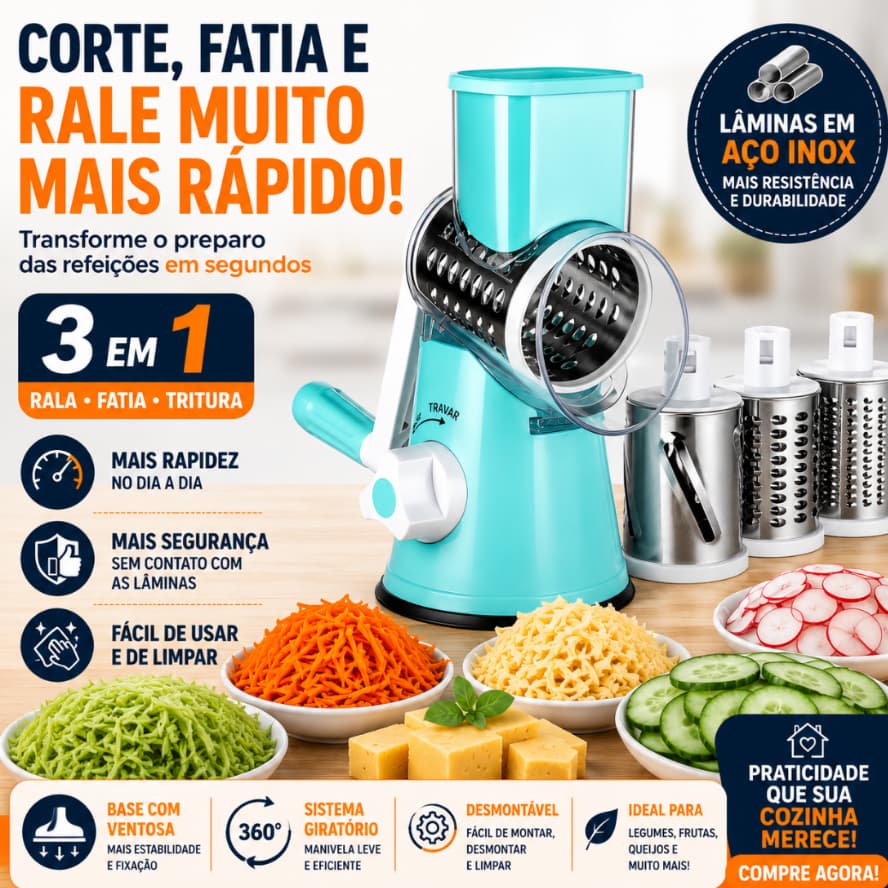 FATIADOR Manual de Legumes Giratório Multiuso Inox 3 em 1 - BP-15014