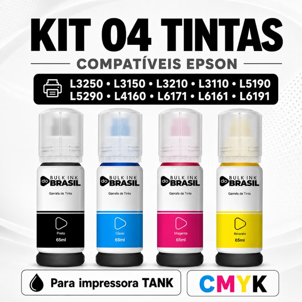 4 Tintas Compatível Epson Impressoras L3250 L3150 L3210 L3110 L5190 L5290 L4160 L6171 L6161 L6191