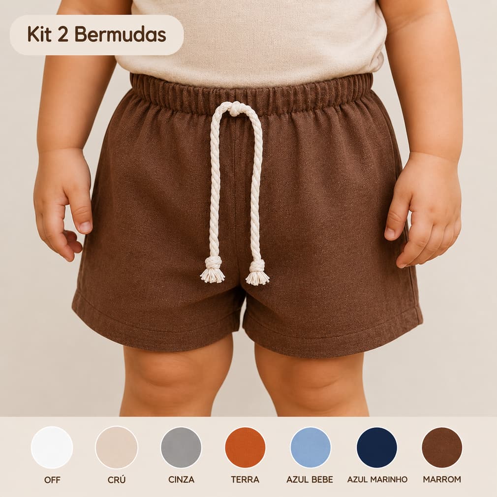 Kit 2 bermudas mauricinho em linho infantil 1,2,4 e 6 anos