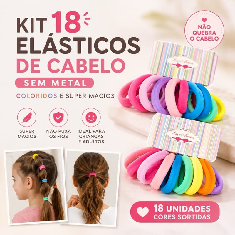Kit 18 Xuxinhas de Cabelo Sem Metal Elástico Infantil Colorido