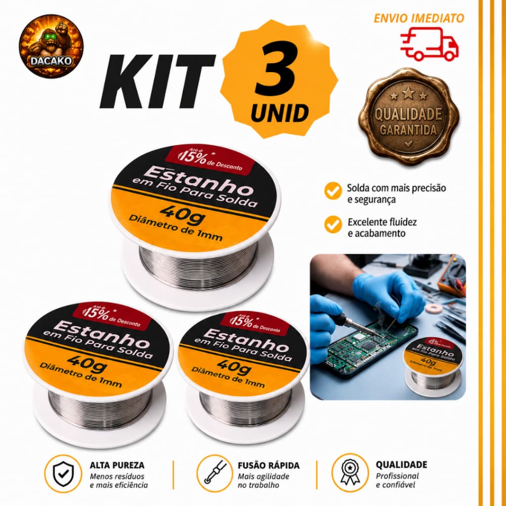 Fio de Solda Estanho 1mm 40g para Eletrônica Manutenção Soldagem Profissional Resistente Reparos DIY