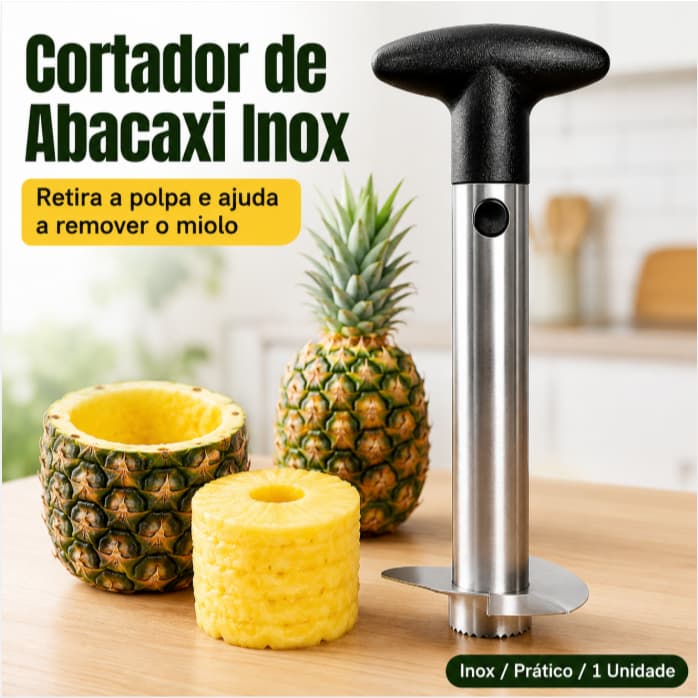 Descascador Cortador de Abacaxi Inox 3 em 1 Fatiador Removedor de Miolo 24cm