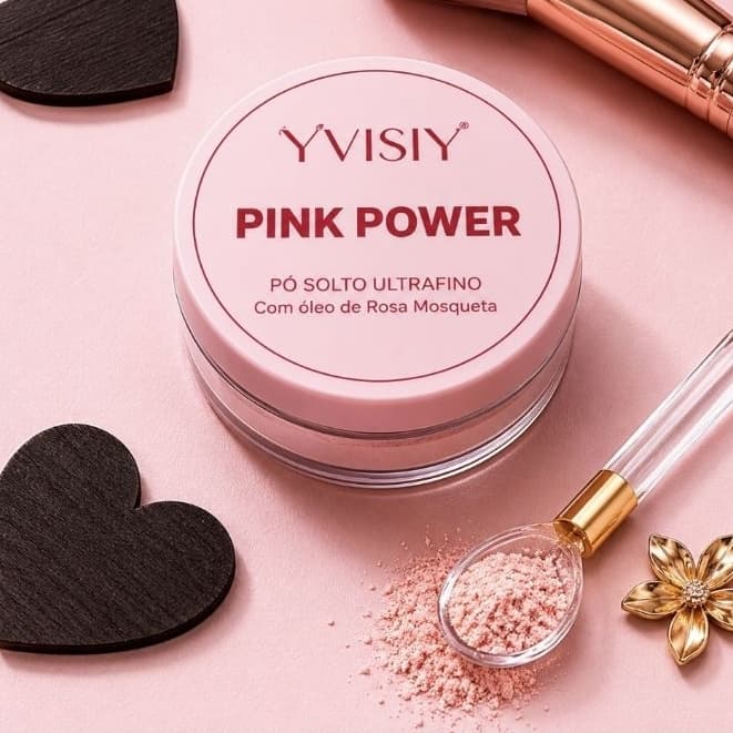 Pó Solto Pink Power Yvisiy Matte Rosa Mosqueta Selador Translúcido 15g