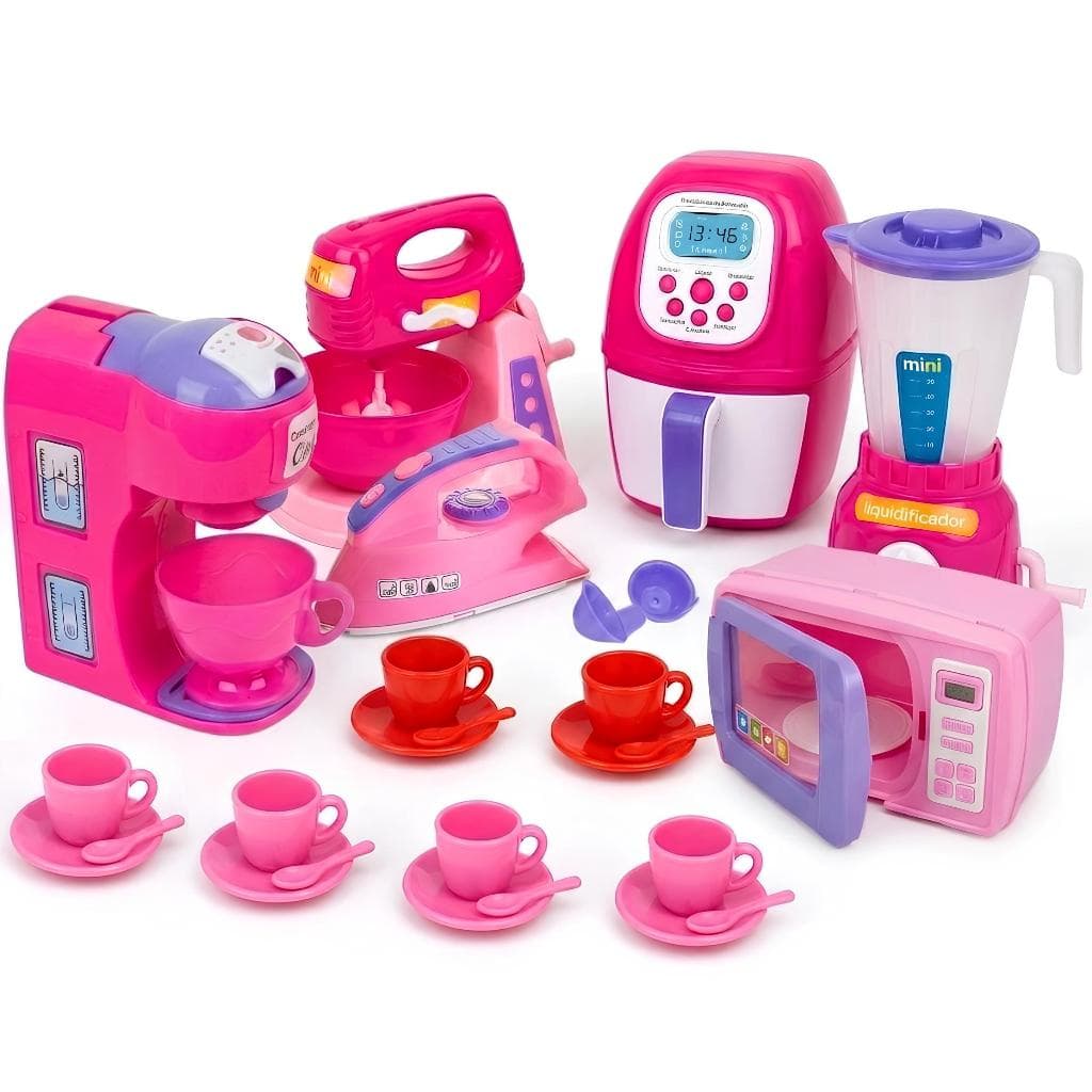 Kit De Cozinha Brinquedo Presente Meninas Crianças até 31 Peças Eletrodomésticos Utensílios Panelas