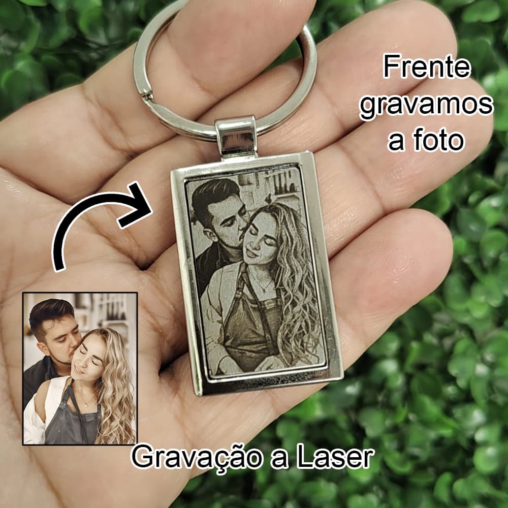 Chaveiro de Metal - Com Foto Laser/Casal/Namorados/Filhos/Presente/Pai/Carro/Moto