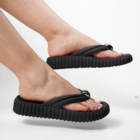 Chinelo Feminino Polly Plataforma Macio Tira Dupla Preto Confortável Antiderrapante