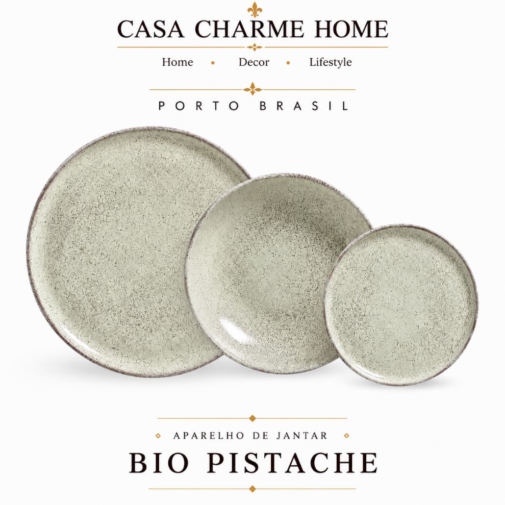 Aparelho de Jantar 12 Pecas Porto Brasil Bio Pistache 4 Lugares Pratos Raso Fundo Sobremesa