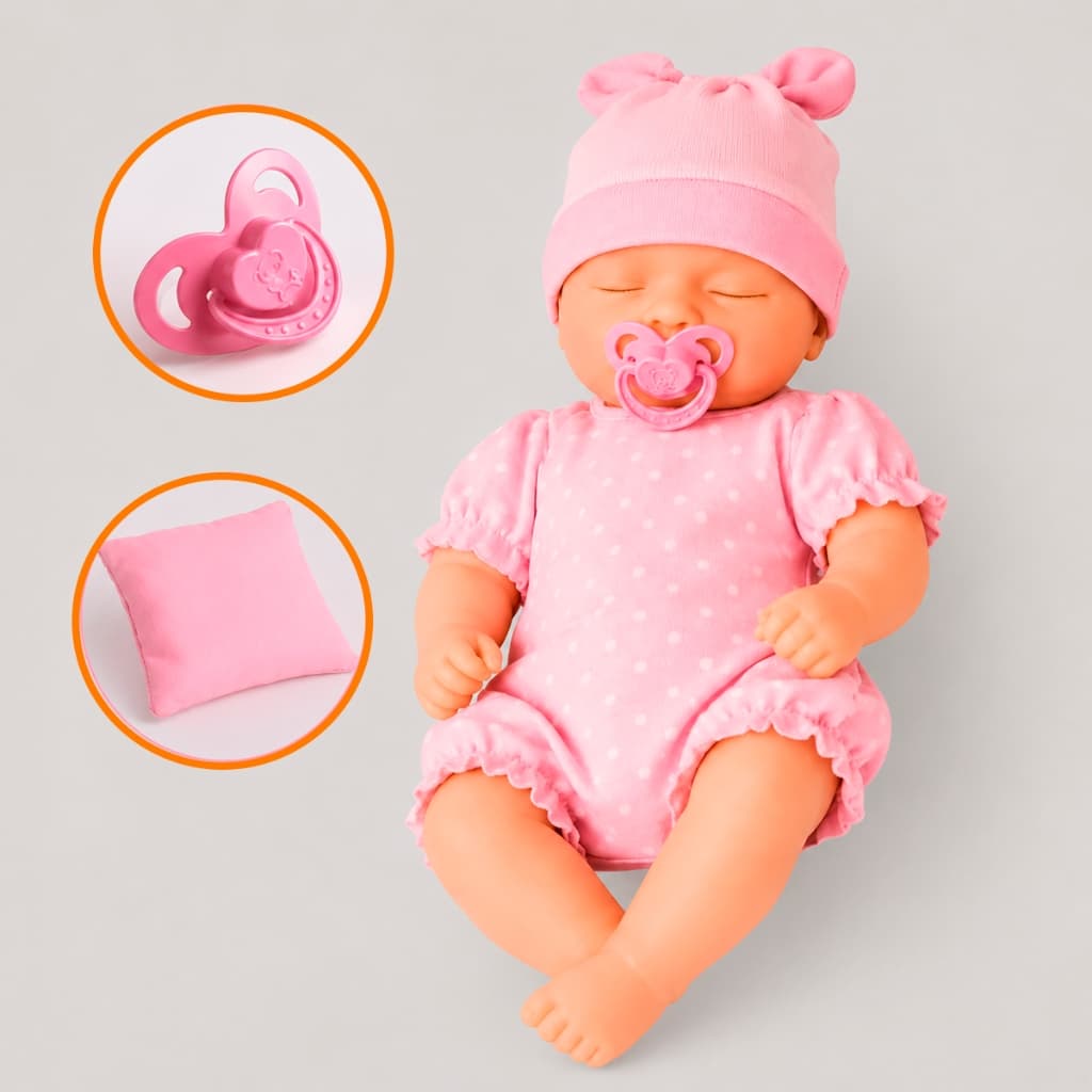 Boneca Baby Com Chupeta e Mini Travesseirinho Rosa Menina Brinquedo Infantil Bebê