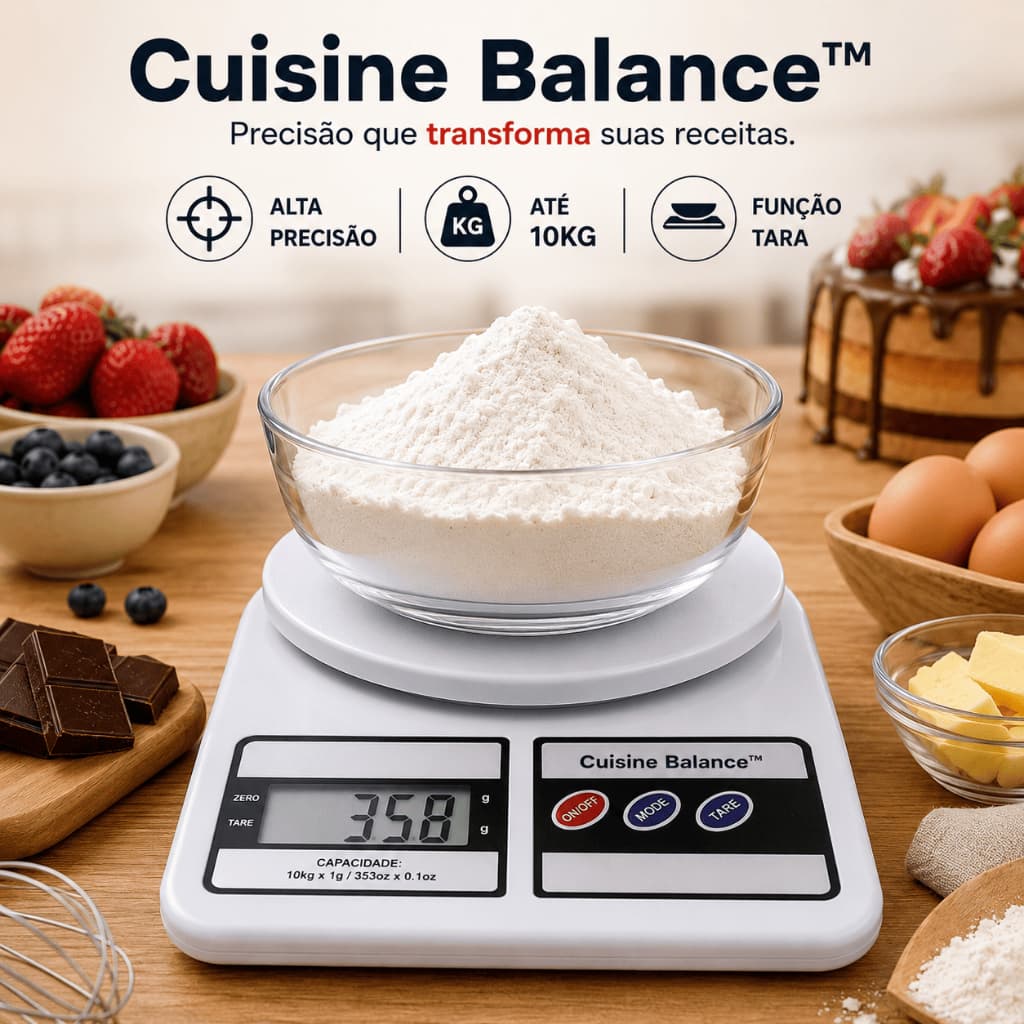 Balança Digital Culinária 10kg Cuisine Balance™Alta Precisão Visor LCDTara Cozinha Dieta Confeitaria